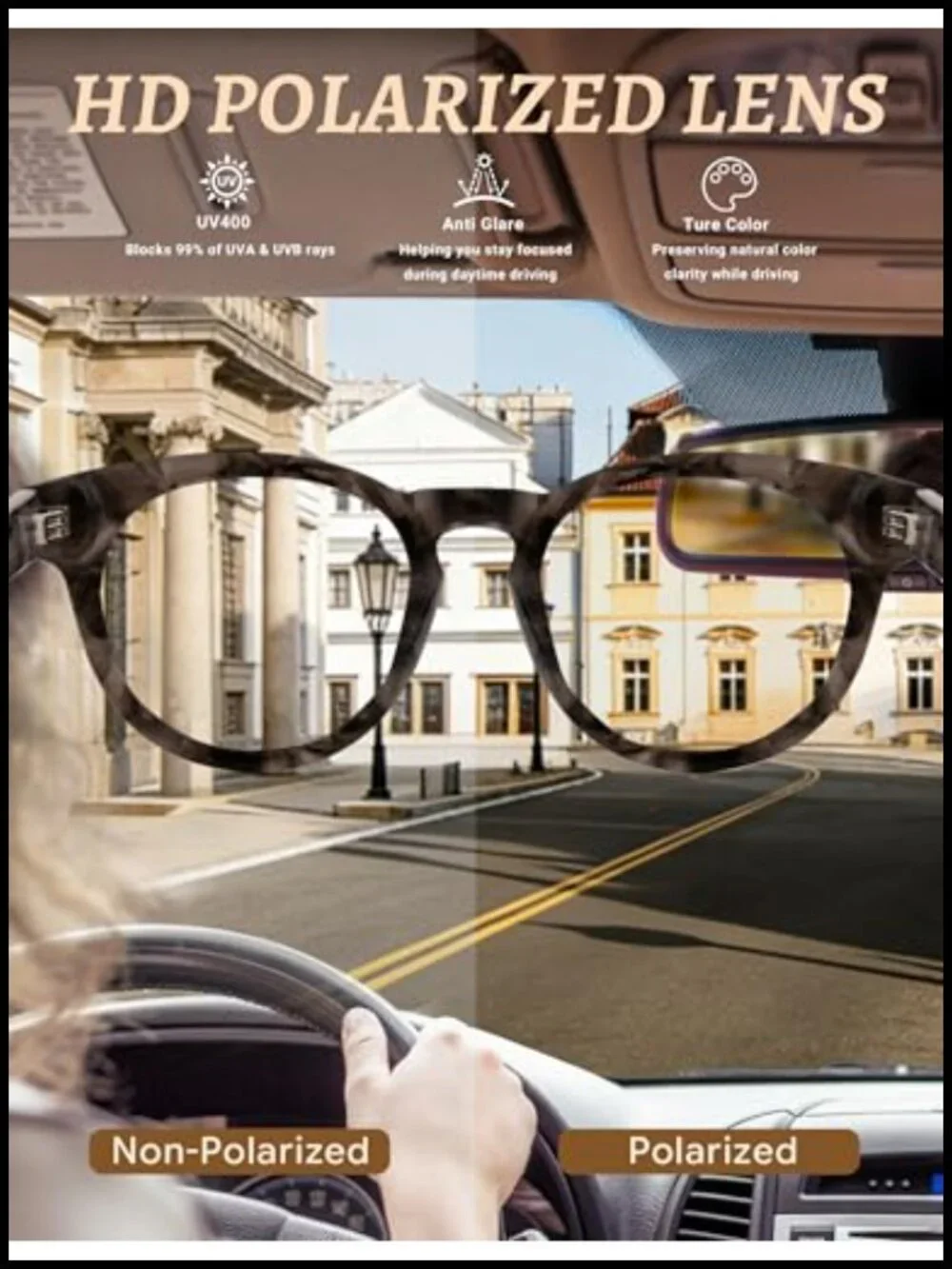 Women's Round Polarized Sunglasses Acetate UV Protection for Driving Beach
